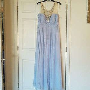 Light blue sequin top long evening dress